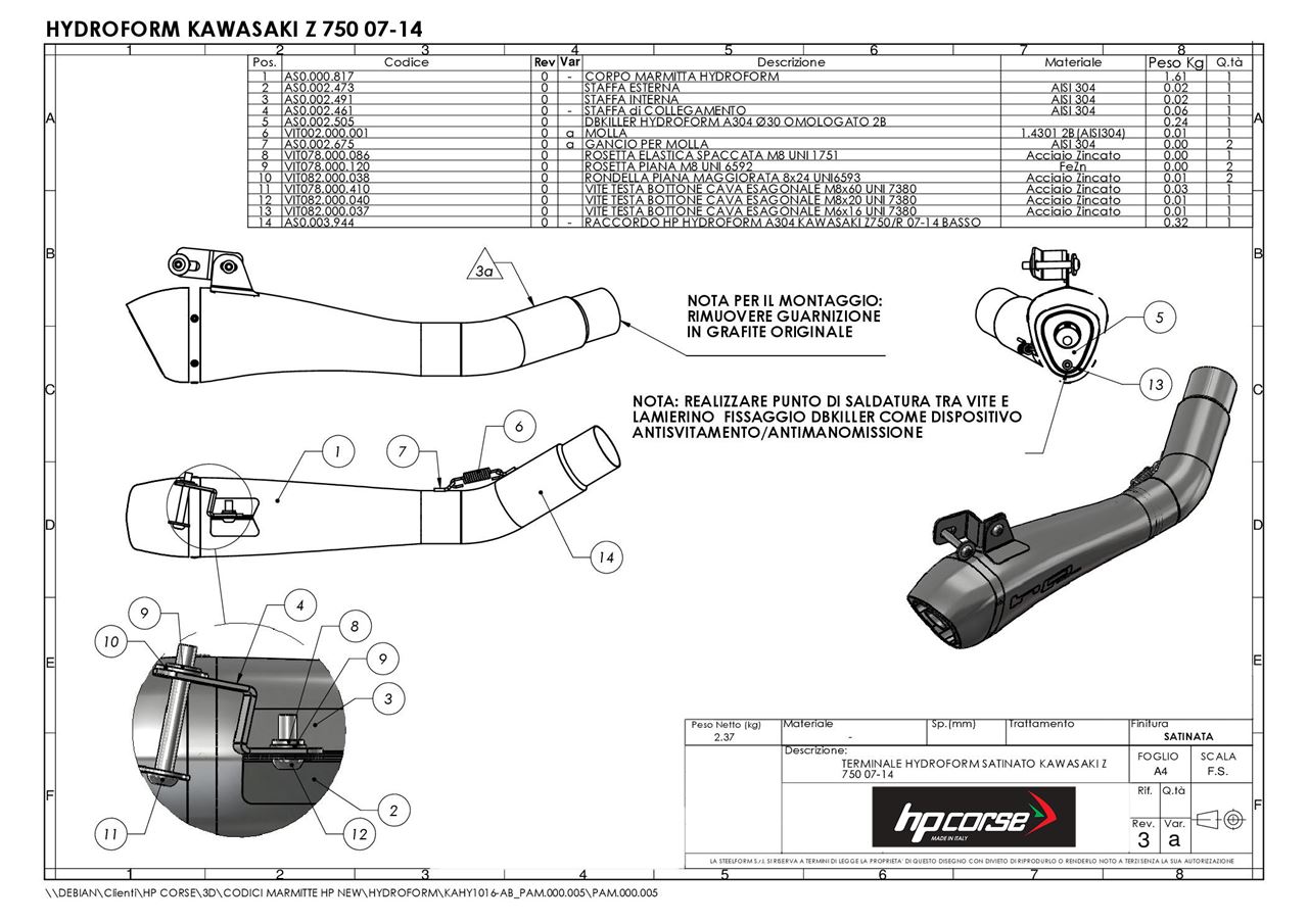 HP Corse Hydroform RVS Black Slip-on Einddemper met E-keur Kawasaki Z 750 2007 - 2014