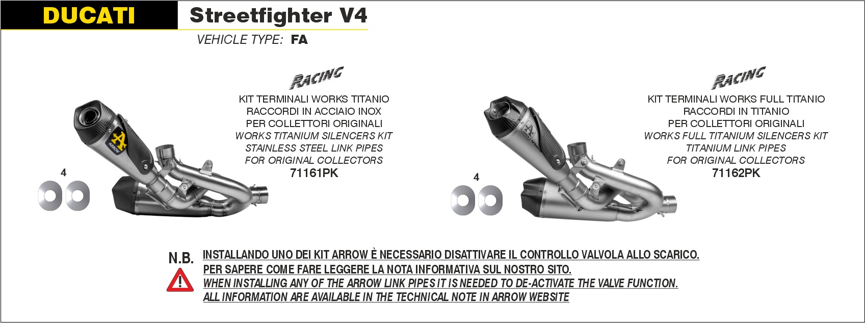 Arrow Titanium Works Dubbele Einddemper (L+R) incl. Titanium linkpipes zonder E-keur Ducati Streetfighter V4 2020 - 2022