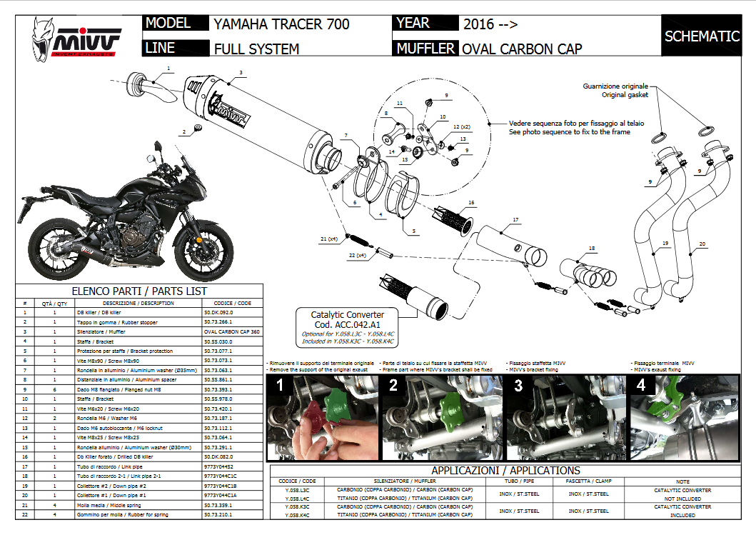 Mivv Oval Carbon met Carbon Endcap Compleet Uitlaatsysteem met E-keur Yamaha Tracer 700 / GT 2016 - 2020