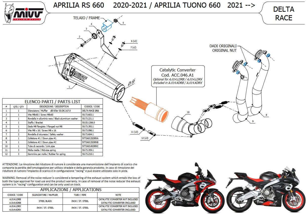 Mivv Delta Race RVS Compleet Uitlaatsysteem met E-keur Aprilia RS 660 2020 > 2024