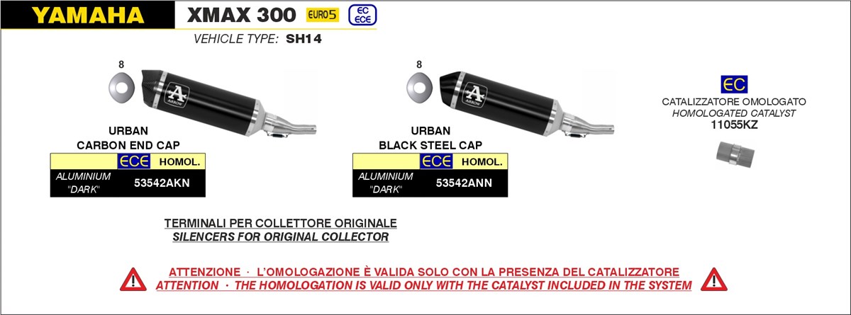 Arrow Urban Aluminium Black Dark Endcap Einddemper met E-keur Yamaha X-Max 300 2021 > 2022