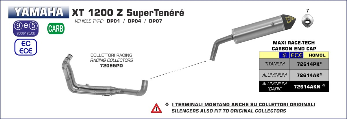 Arrow Maxi Race-Tech Aluminium Dark met Carbon Endcap Einddemper met E-keur Yamaha XT 1200 Z Super Tenere 2010 > 2020