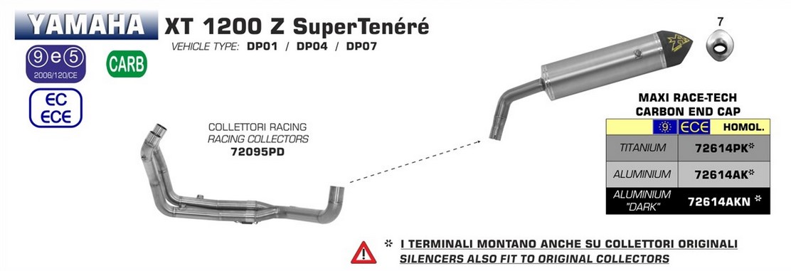 Arrow Maxi Race-Tech Titanium Slip-on Einddemper met Carbon Endcap Einddemper met E-keur Yamaha XT 1200 Z Super Tenere 2010 > 2020