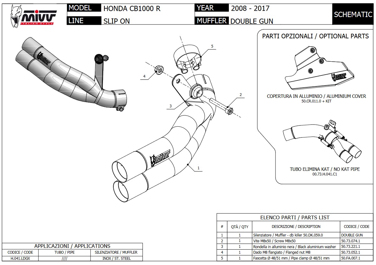 Mivv Double Gun Full Titanium Slip-on Einddemper met E-keur Honda CB 1000 R 2008 > 2017