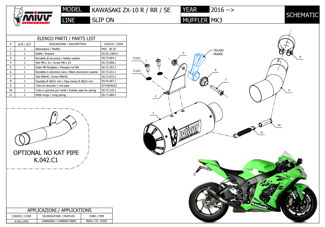 Mivv MK3 Carbon Einddemper met E-keur Kawasaki ZX-10 R / RR / SE 2016 > 2024