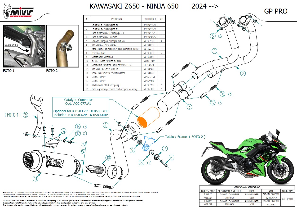 Mivv GP Pro RVS Black Volledig Uitlaatsysteem High Mount met E-keur Kawasaki Z650 2024