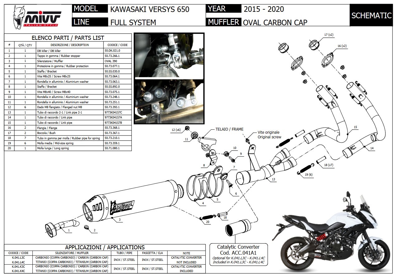 Mivv Oval Titanium Volledig Uitlaatsysteem met E-keur Kawasaki Versys 650 2015 > 2020