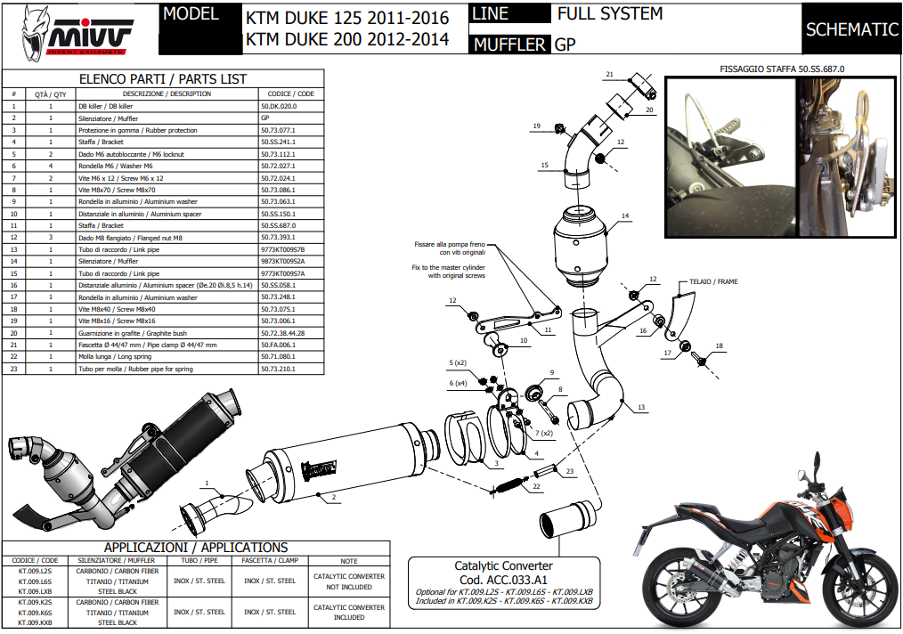 Mivv GP Titanium Compleet 1-1 Uitlaatsysteem met E-keur KTM 125 Duke 2011 > 2016