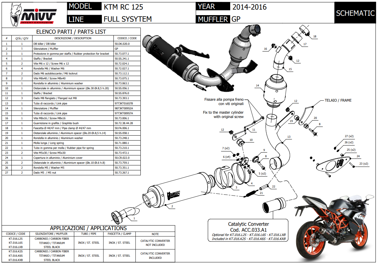 Mivv GP RVS Black Volledig Uitlaatsysteem met E-keur KTM RC 125 2014 > 2016