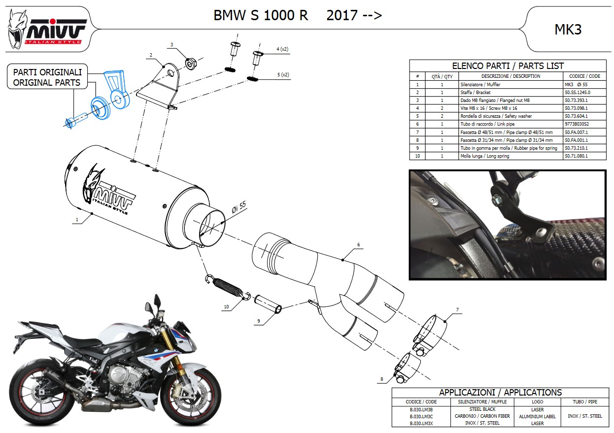 Mivv MK3 RVS Einddemper met E-keur BMW S 1000 R 2017 > 2020