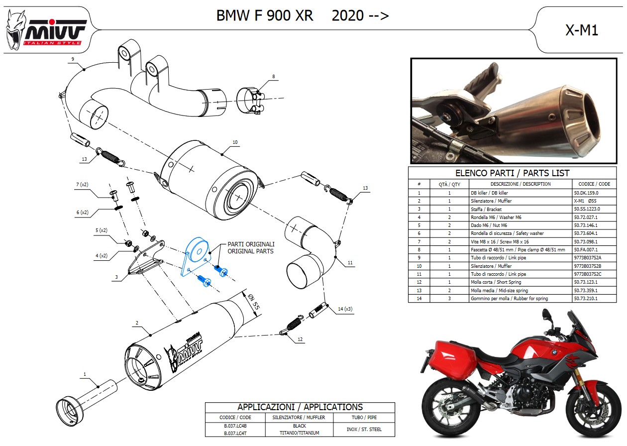 Mivv X-M1 Black Slip-on Einddemper met E-keur BMW F 900 XR 2020 > 2021