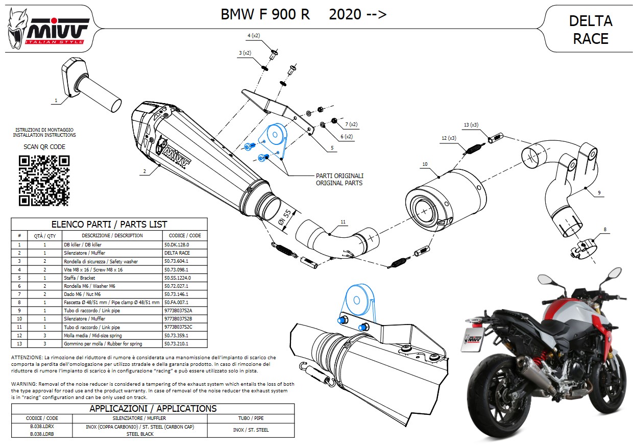 Mivv Delta Race RVS Black Slip-on Einddemper met E-keur BMW F 900 R 2020 > 2022
