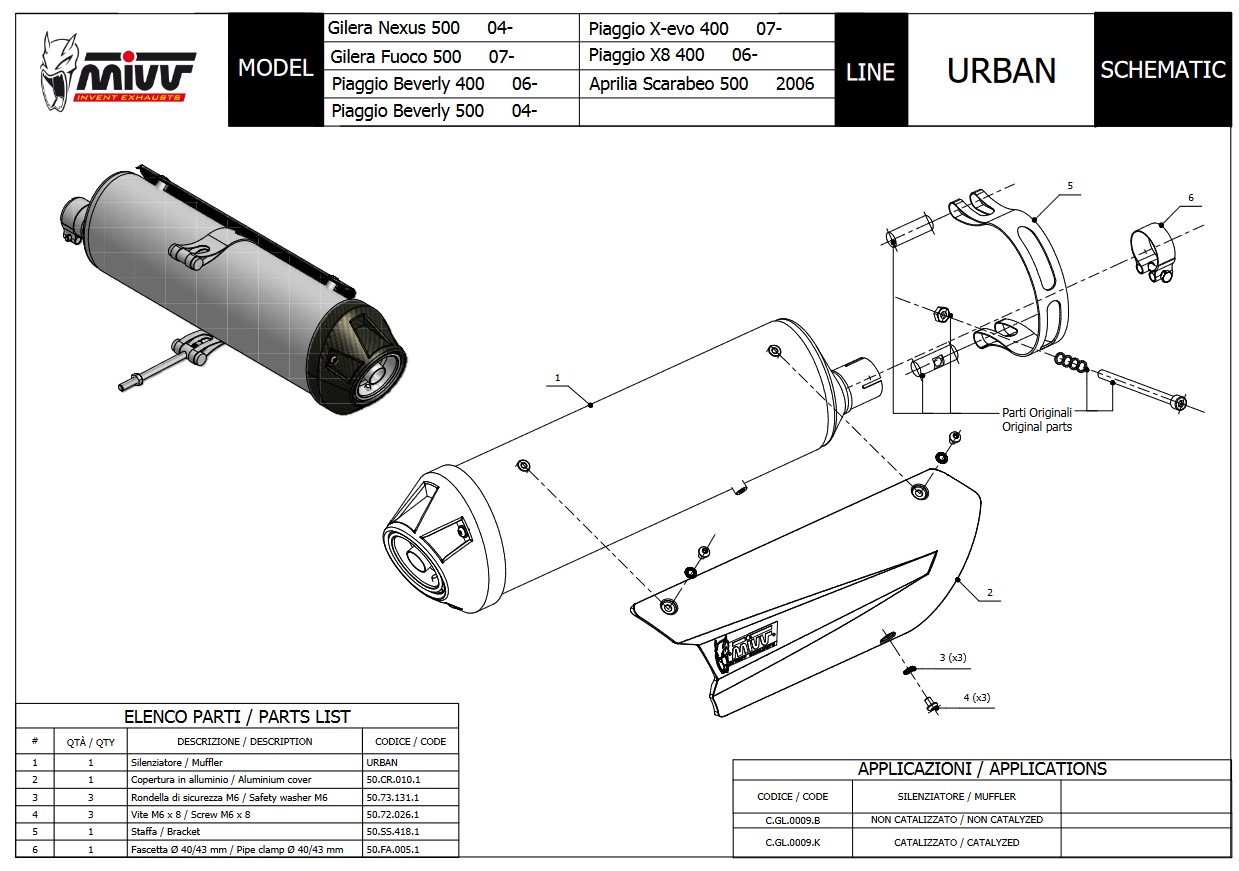 Mivv Urban RVS Slip-on Einddemper met E-keur Gilera Nexus 500 2004 > 2012