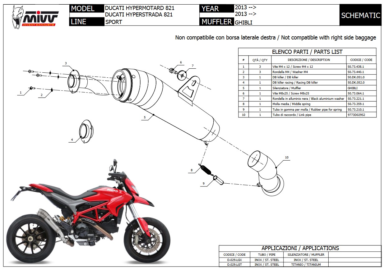 Mivv Ghibli RVS Slip-on Einddemper met E-keur Ducati Hypermotard 821 2013 > 2015
