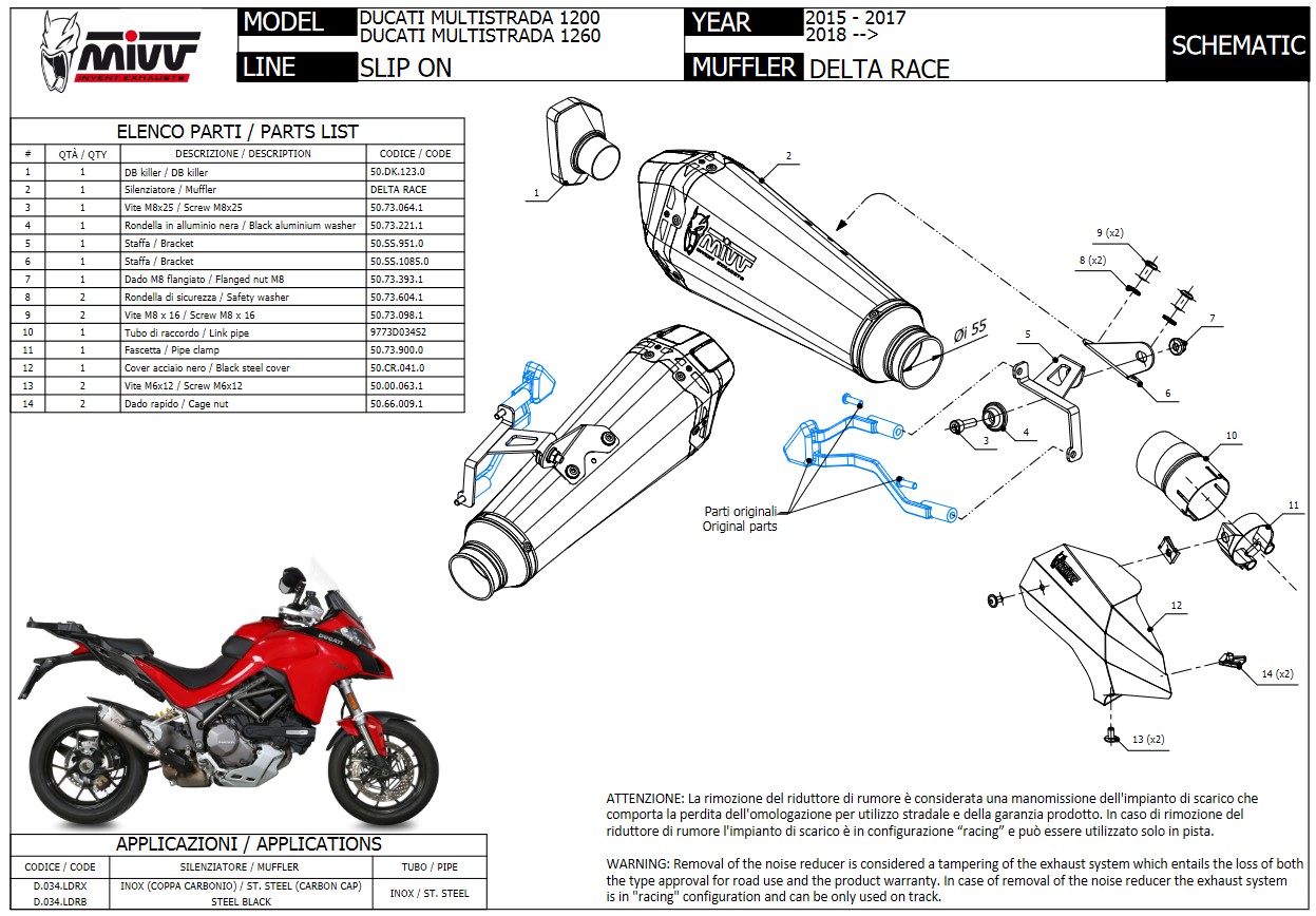 Mivv Delta Race RVS Black Slip-on Einddemper met E-keur Ducati Multistrada 1260 2018 > 2020