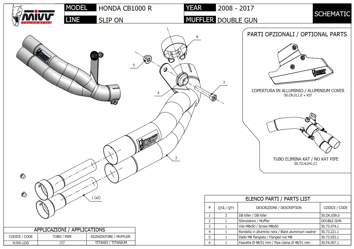 Mivv Double Gun Full Titanium Slip-on Einddemper met E-keur Honda CB 1000 R 2008 > 2017