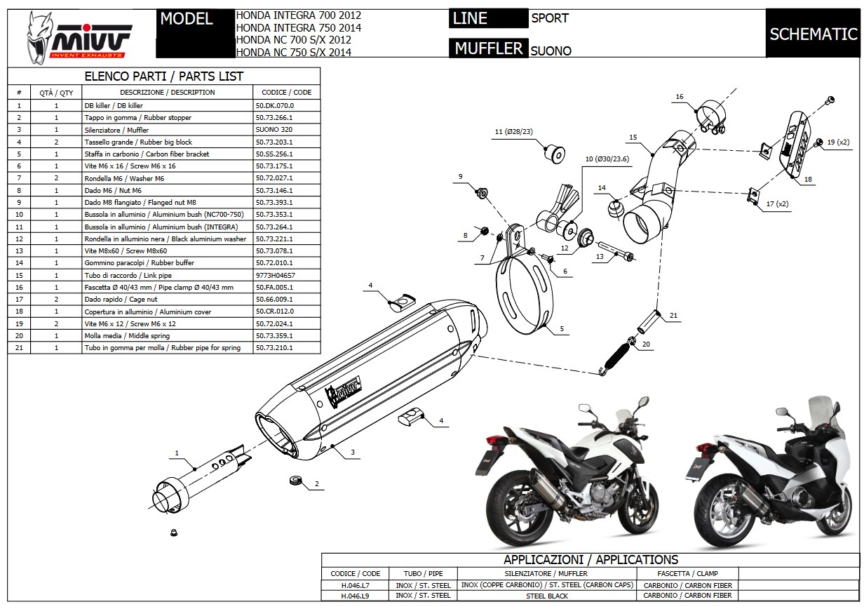 Mivv Suono RVS Black Slip-on Einddemper met E-keur Honda Integra 700 2012 > 2013