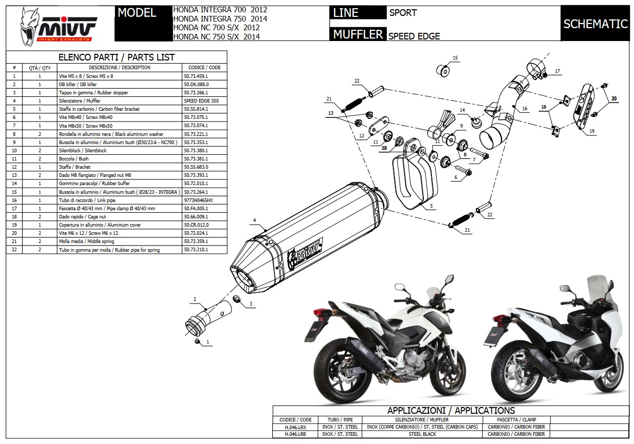 Mivv Speed Edge RVS Black Slip-on Einddemper met E-keur Honda Integra 700 2012 > 2013