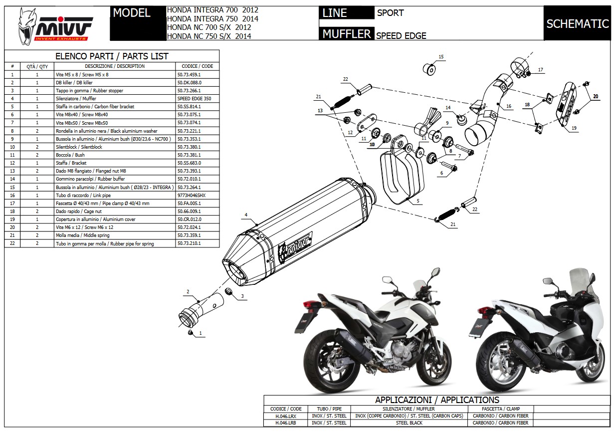 Mivv Speed Edge RVS Slip-on Einddemper met E-keur Honda NC 700 S / X 2012 > 2014