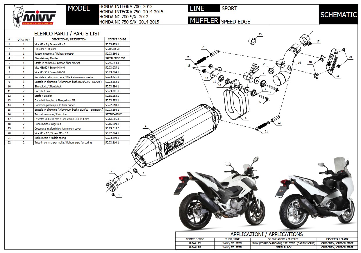 Mivv Speed Edge RVS Slip-on Einddemper met E-keur Honda Integra 700 2012 > 2013