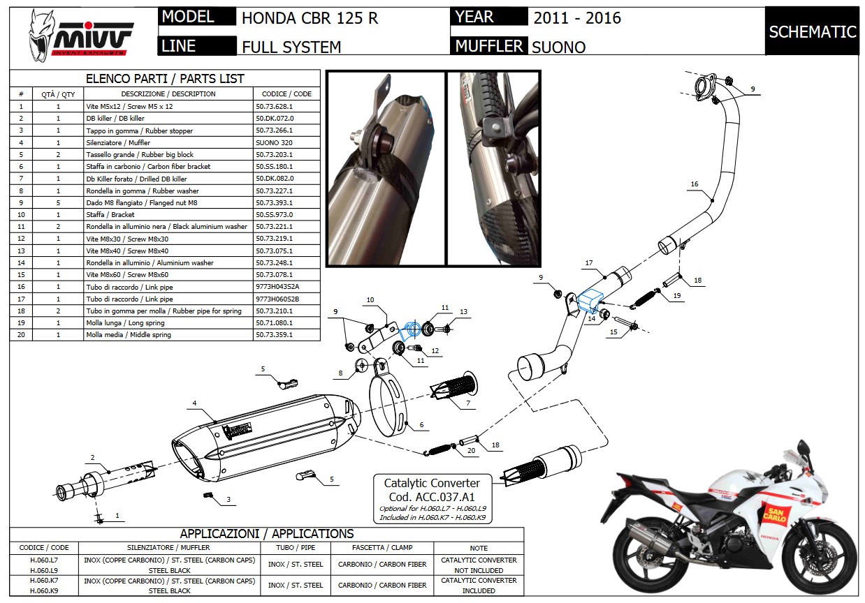 Mivv Suono RVS Black Volledig Uitlaatsysteem met E-keur Honda CBR 125 R 2011 > 2016