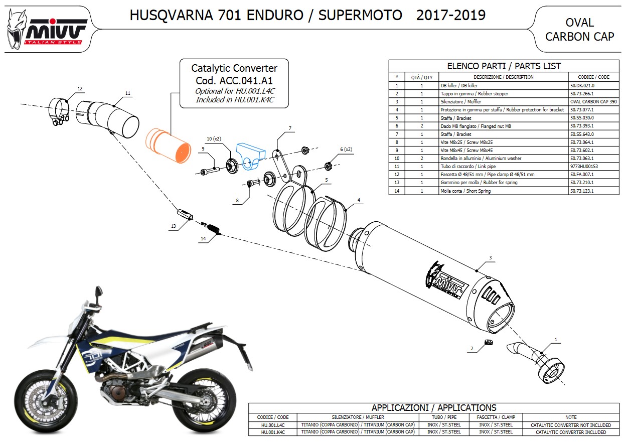 Mivv Oval Titanium Slip-on Einddemper met E-keur Husqvarna 701 Supermoto 2017 > 2020
