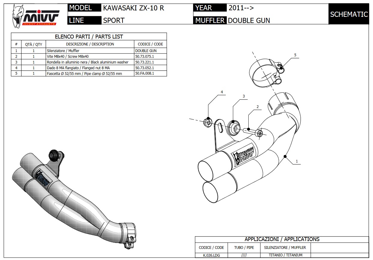 Mivv Double Gun Full Titanium Slip-on Double Exit Einddemper Kawasaki ZX-10 R 2011 > 2015