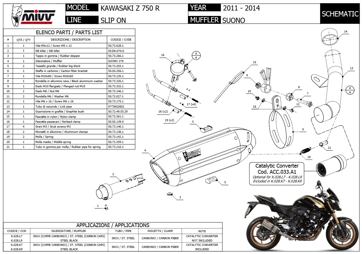 Mivv Suono RVS Black Slip-on Einddemper met E-keur Kawasaki Z 750 R 2011 > 2014