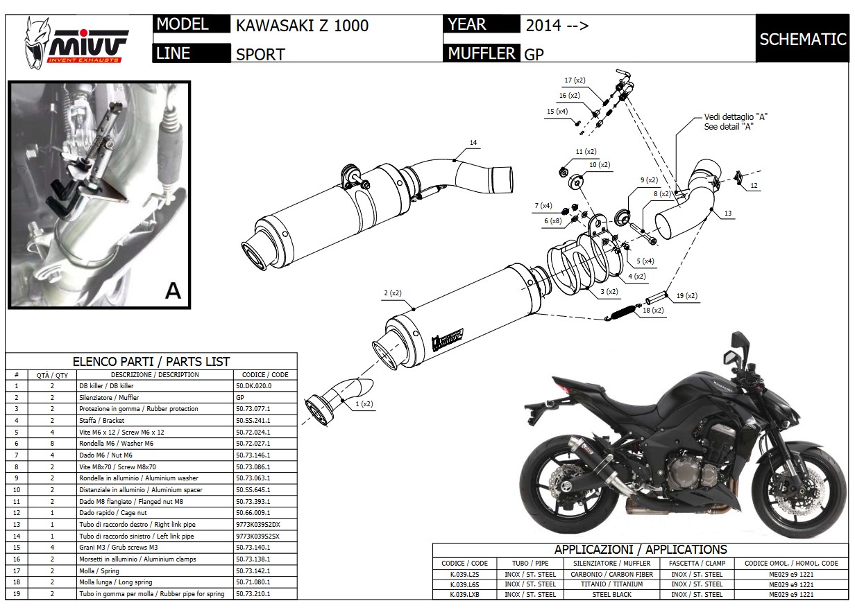 2x Mivv GP Titanium Slip-on Einddempers (L+R) met E-keur Kawasaki Z 1000 2014 > 2020