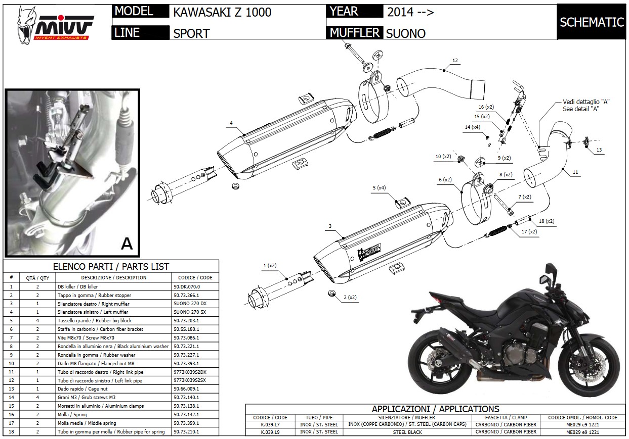 Mivv Suono RVS Black Slip-on Dubbele Einddemper (L+R) met E-keur Kawasaki Z 1000 2014 > 2020
