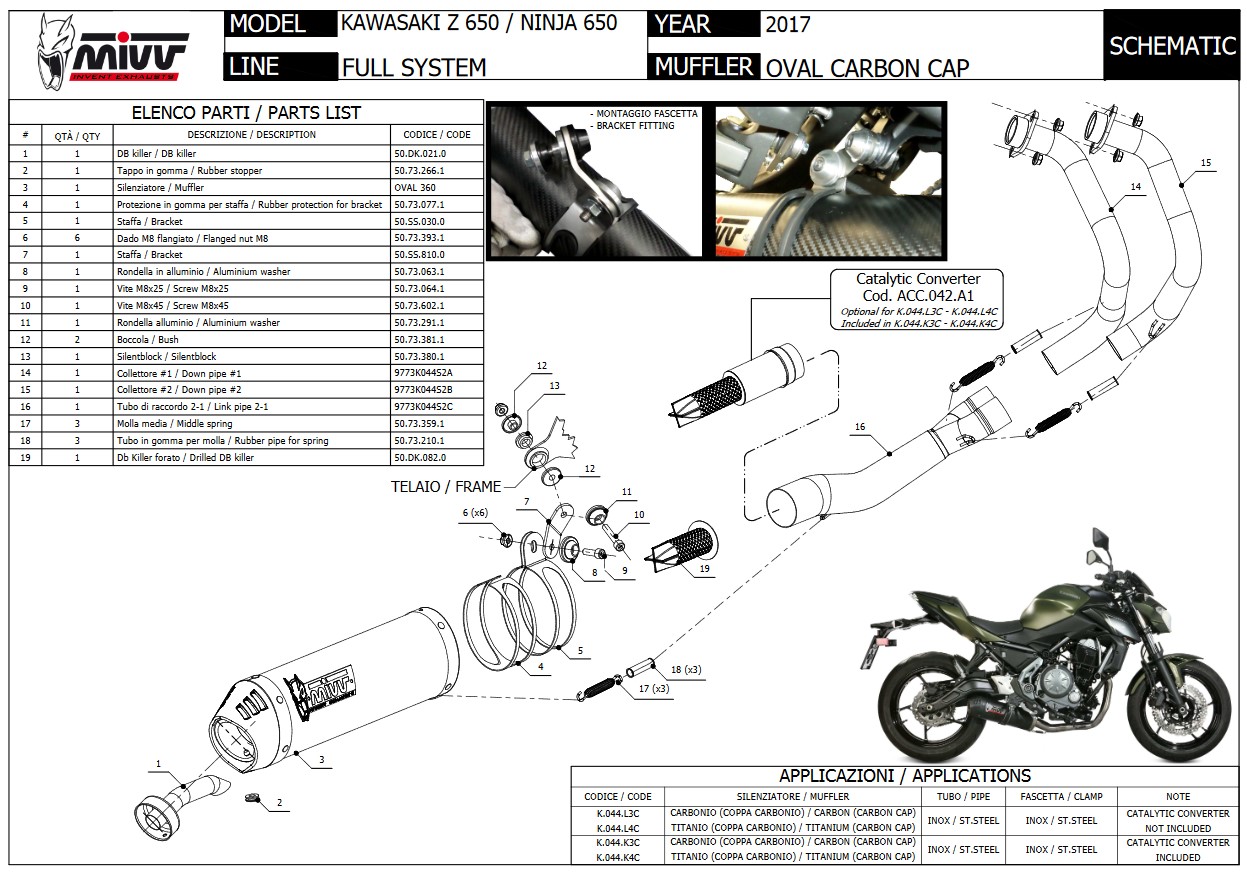 Mivv Oval Carbon Compleet Uitlaatsysteem met E-keur Kawasaki Ninja 650 2017 > 2022