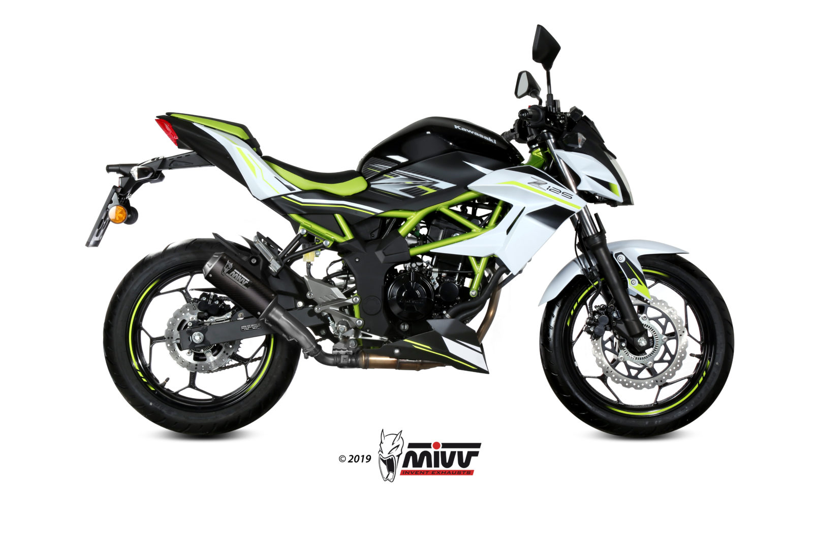 Mivv MK3 Carbon Einddemper zonder E-keur Kawasaki Z125 2019 > 2023