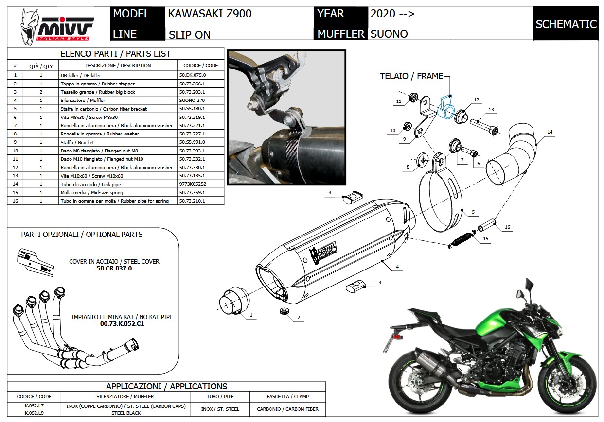Mivv Suono Steel Black Slip-on Einddemper met E-keur Kawasaki Z900 2020 > 2022