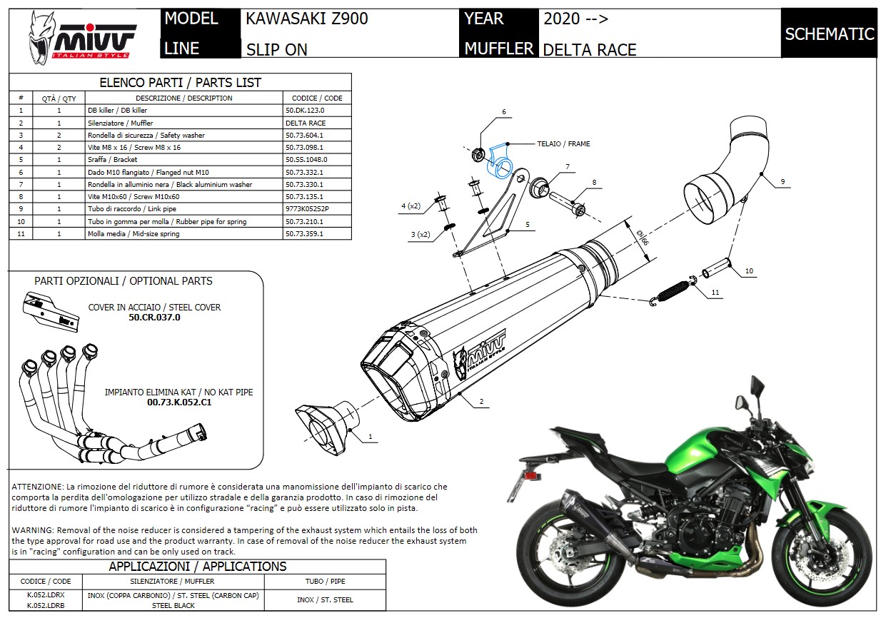 Mivv Delta Race RVS Black Slip-on Einddemper met E-keur Kawasaki Z900 2020 > 2022