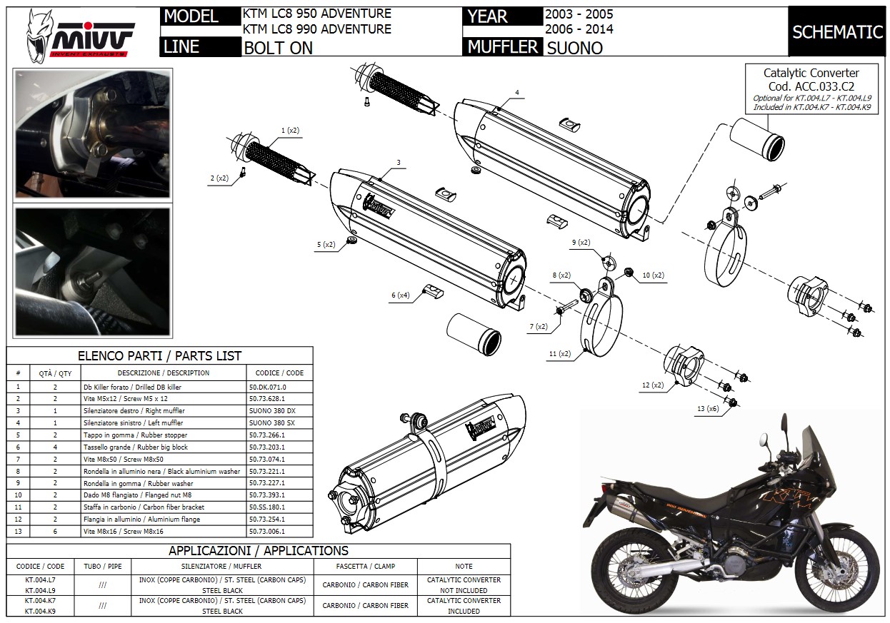 Mivv Suono RVS Black Dubbele Einddemper (L+R) Set met E-keur KTM LC8 950 Adventure 2003 > 2005
