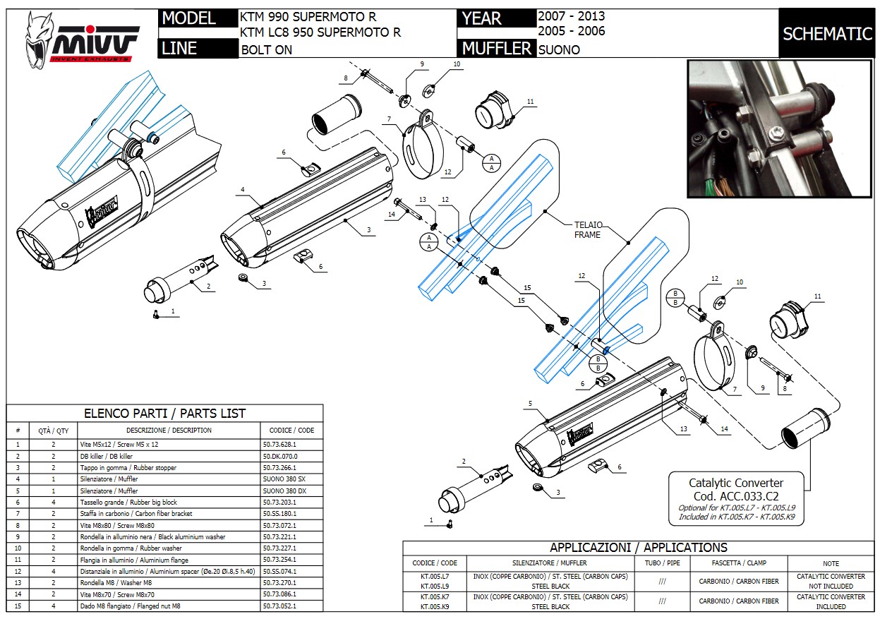 Mivv Suono RVS Black Dubbele Einddemper (L+R) Set met E-keur KTM 990 Supermoto R 2007 > 2013