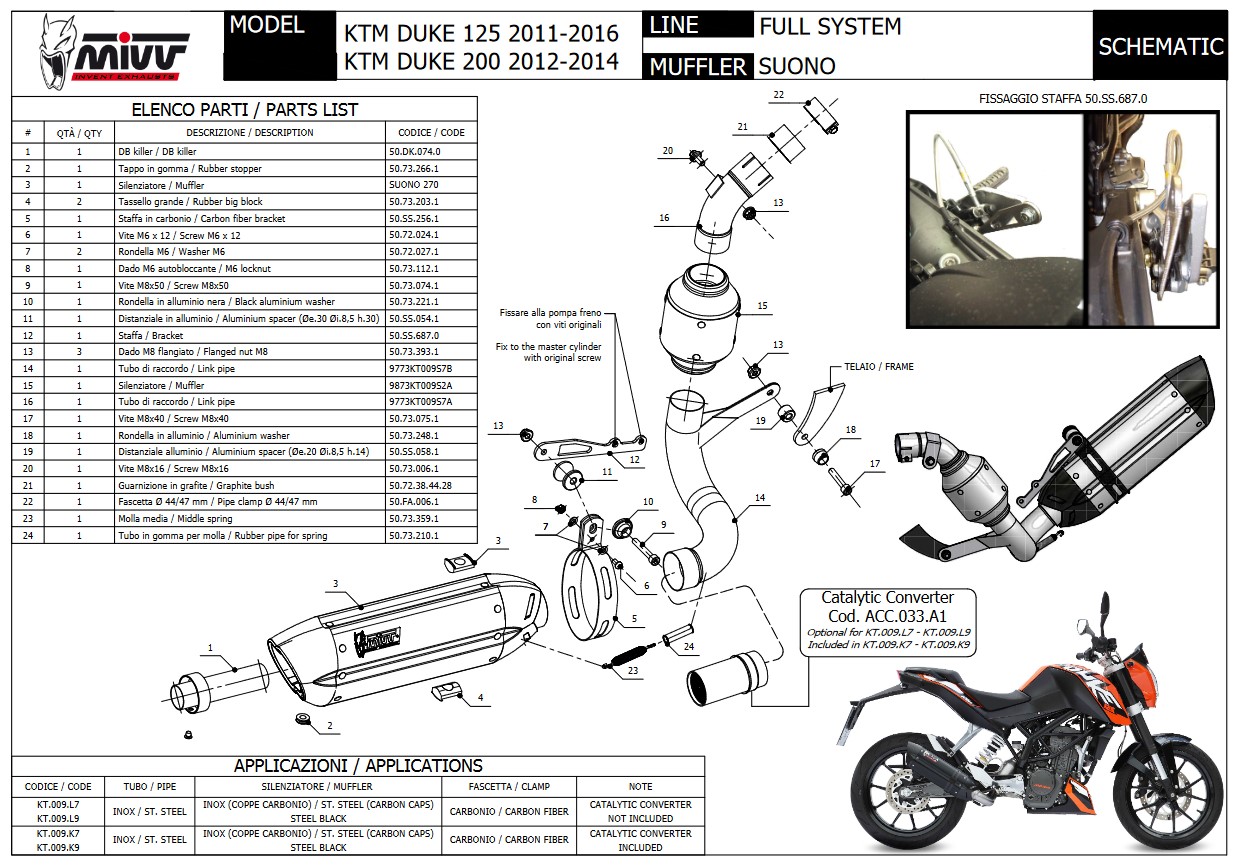 Mivv Suono RVS Volledig Uitlaatsysteem met E-keur KTM 200 Duke 2012 > 2014