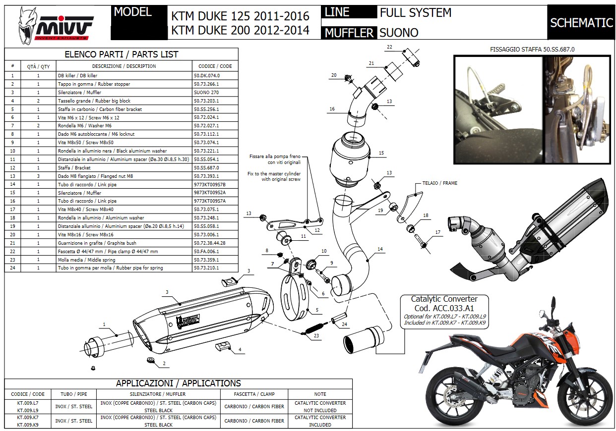Mivv Suono RVS Black Compleet Uitlaatsysteem met E-keur KTM 125 DUKE 2011 > 2016