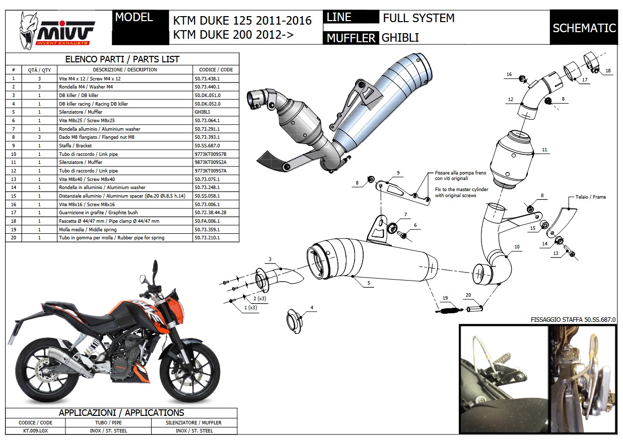 Mivv Ghibli RVS Volledig Uitlaatsysteem met E-keur KTM 125 Duke 2011 > 2016