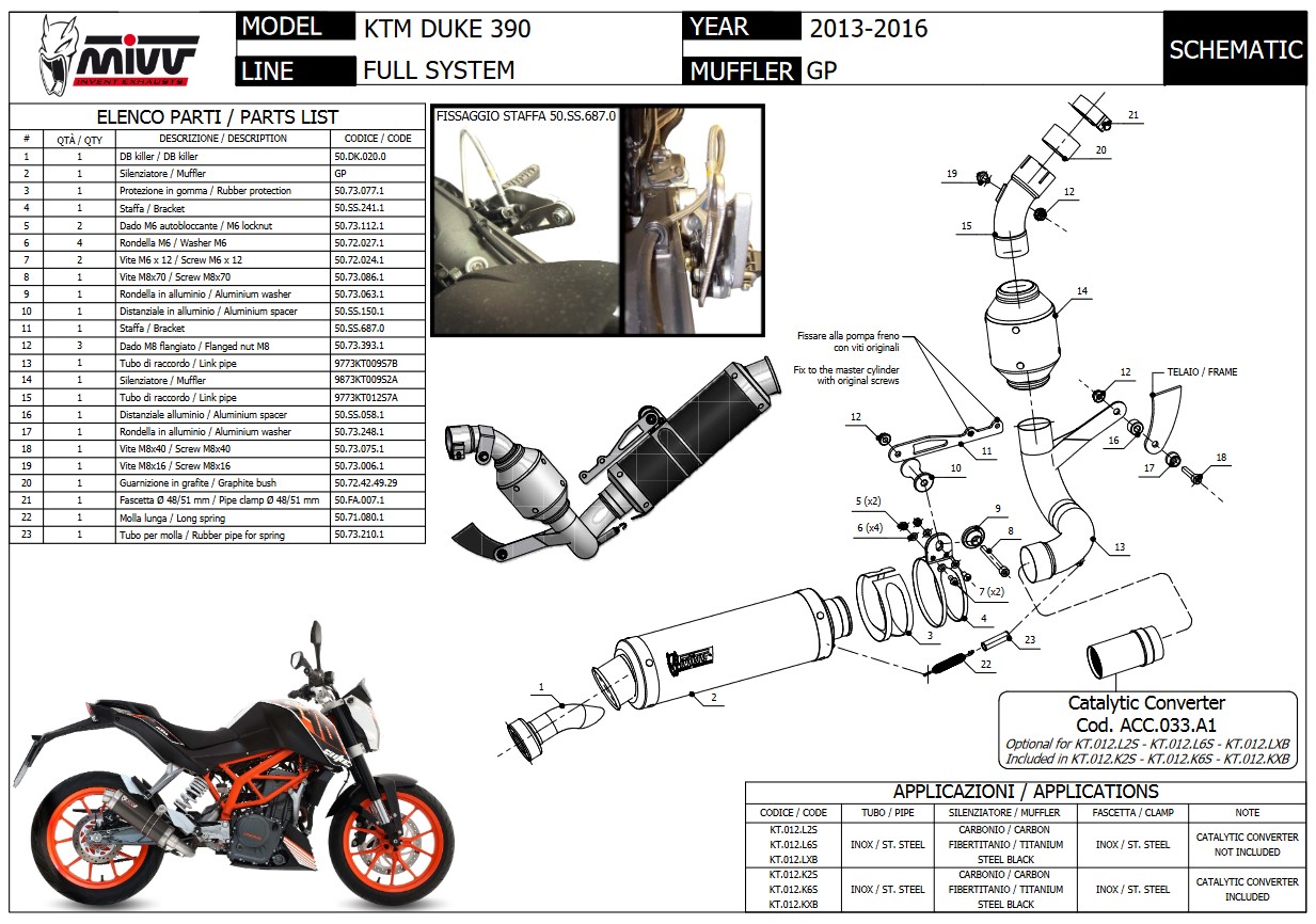 Mivv GP Carbon Compleet Uitlaatsysteem met E-keur KTM Duke 390 2013 > 2016