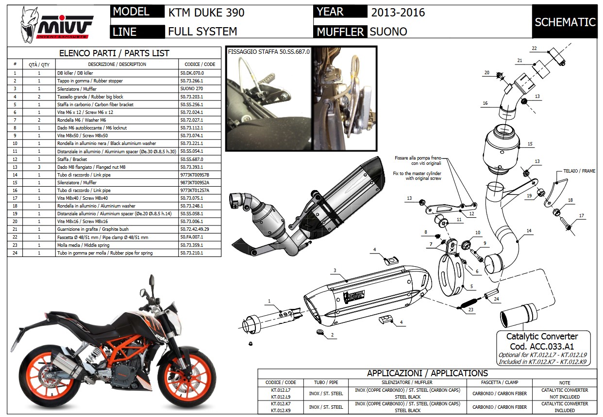 Mivv Suono RVS Volledig Uitlaatsysteem met E-keur KTM 390 Duke 2013 > 2016
