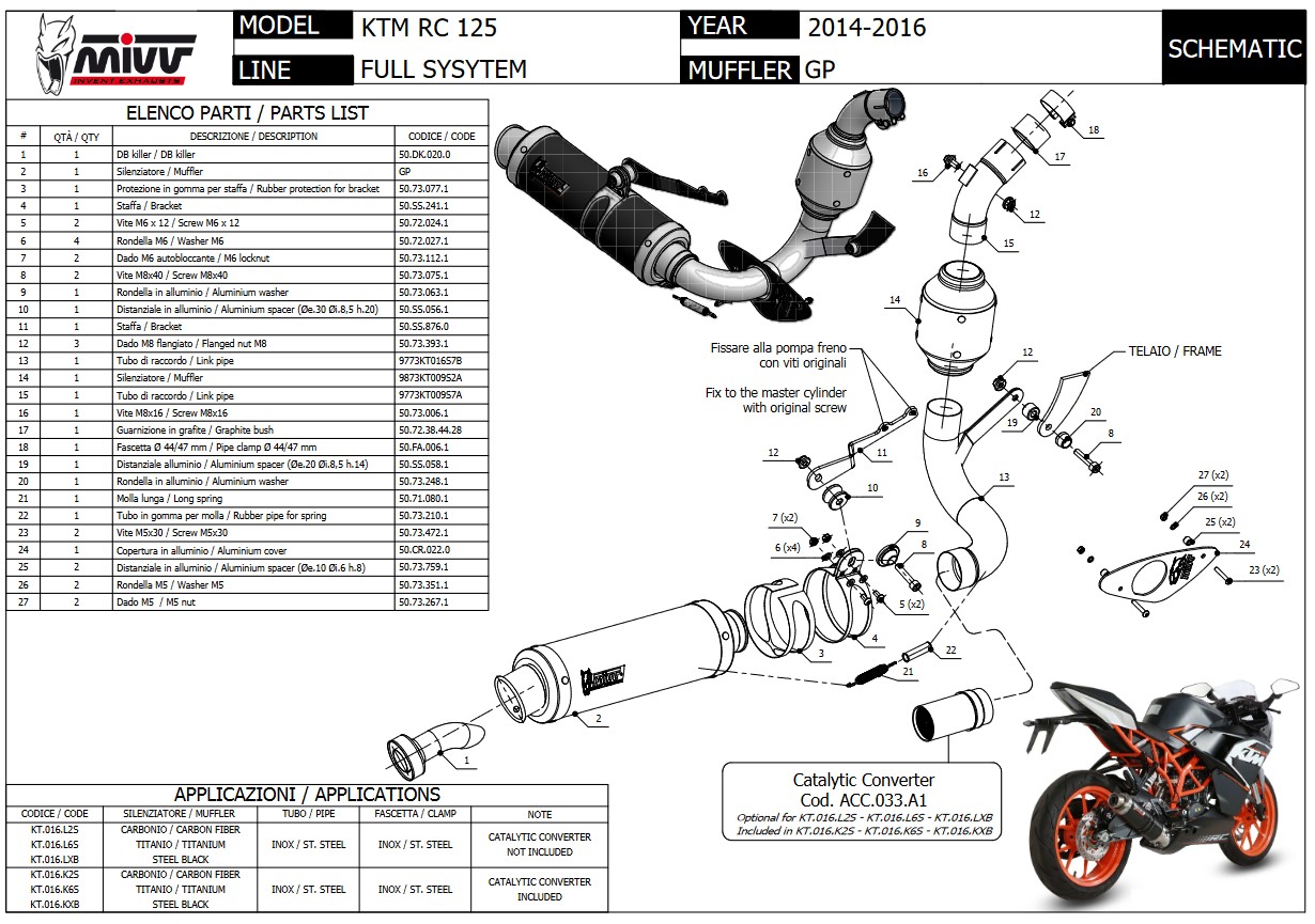 Mivv GP Carbon Compleet Uitlaatsysteem met E-keur KTM RC 125 2014 > 2016