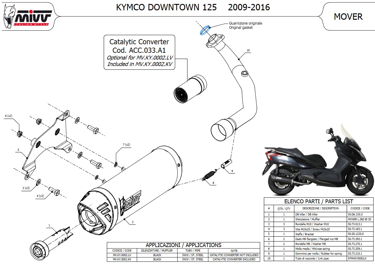 Mivv Mover RVS Black Compleet Uitlaatsysteem met E-keur Kymco Downtown 125 2009 > 2016