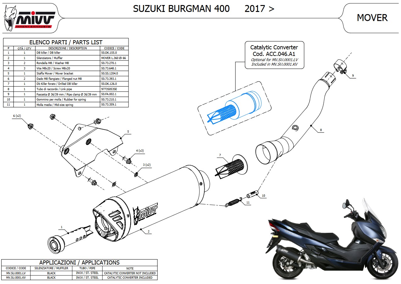 Mivv Mover RVS Black Slip-on Einddemper met E-keur Suzuki Burgman 400 2017 - 2021