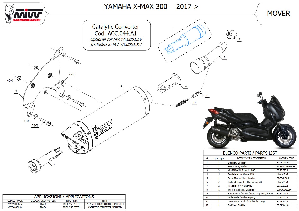 Mivv Mover RVS Black Slip-on Einddemper met E-keur Yamaha X-Max 300 2017 > 2020