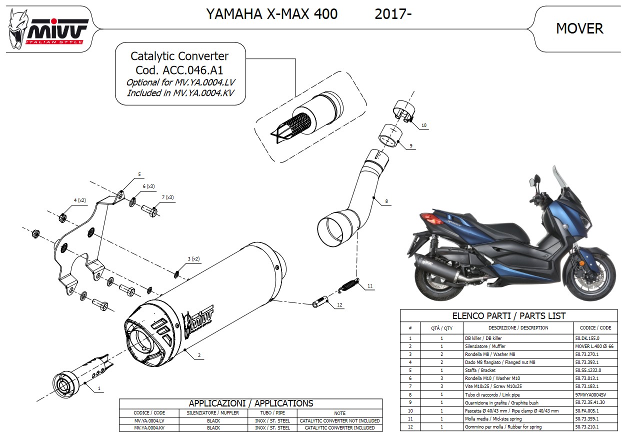 Mivv Mover RVS Black Slip-on Einddemper met E-keur Yamaha X-MAX 400 2017 > 2020
