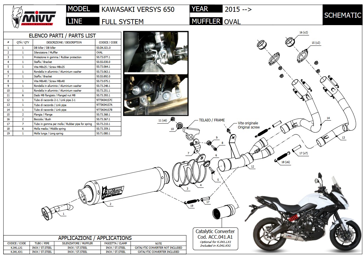 Mivv Oval RVS Volledig Uitlaatsysteem met E-keur Kawasaki Versys 650 2015 > 2021