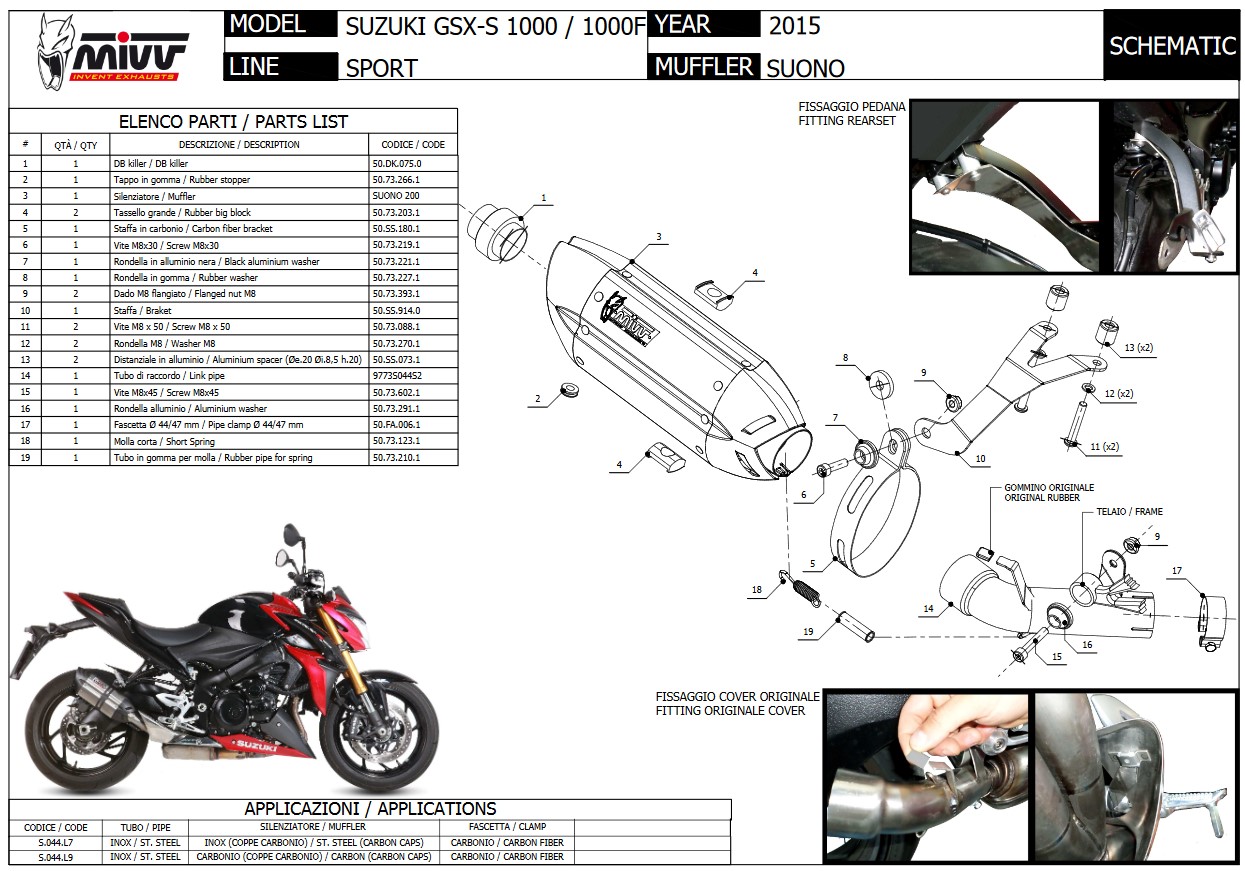 Mivv Suono RVS Black Slip-on Einddemper met E-keur Suzuki GSX-S 1000 / F 2015 > 2020
