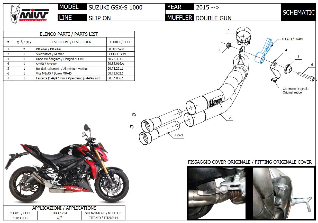 Mivv Double Gun Full Titanium Slip-on Einddemper met E-keur Suzuki GSX-S 1000 / F 2015 > 2020