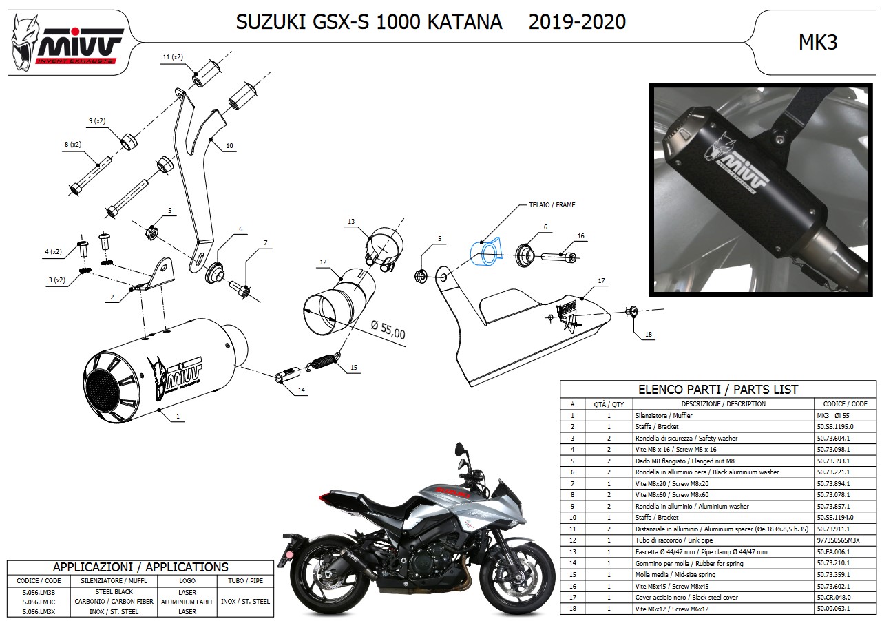 Mivv MK3 RVS Slip-on Einddemper met E-keur Suzuki GSX-S 1000 Katana 2019 - 2022